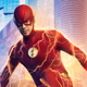 Promo image of The Flash in front of Central City and surrounded by lightning.